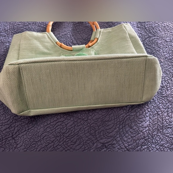 NEIMAN MARCUS Green Floral Tote Bag with Bamboo Handles Vintage 1970’s Beauty - Picture 5 of 15